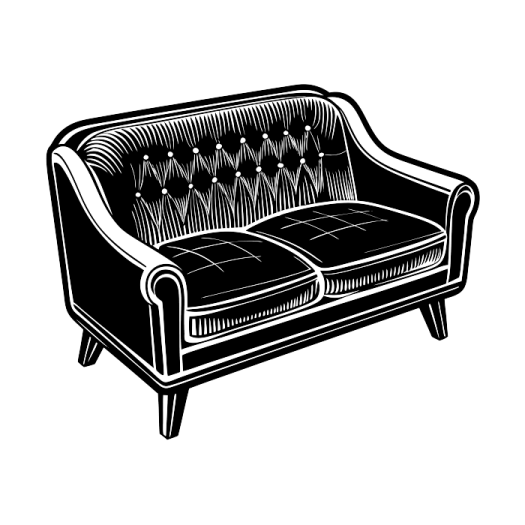 a black and white drawing of a couch
