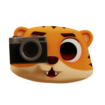 a cartoon tiger with a camera in its mouth