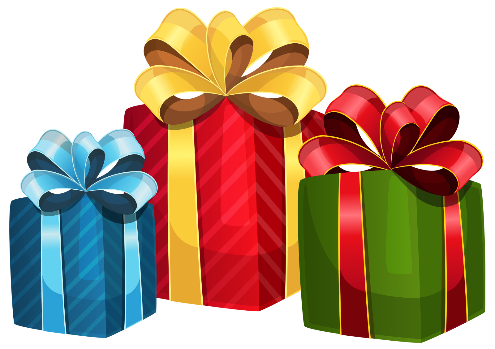 three gift boxes with bows and ribbons