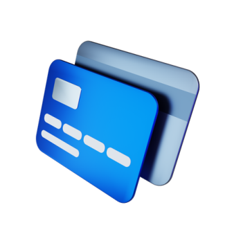 a blue credit card on a white background