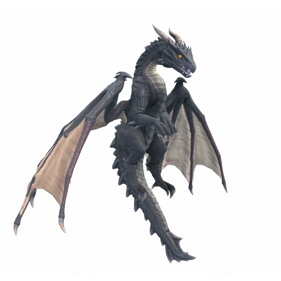 a black dragon flying through the air