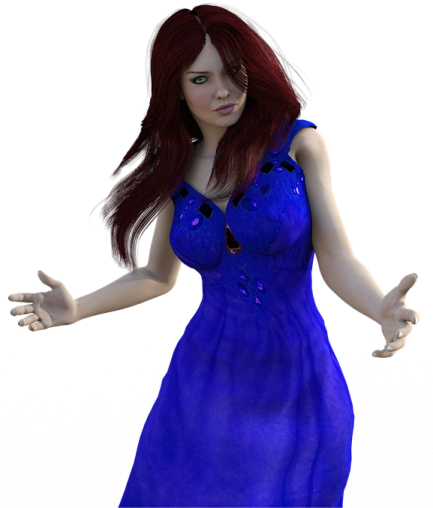 a woman in a blue dress posing for the camera