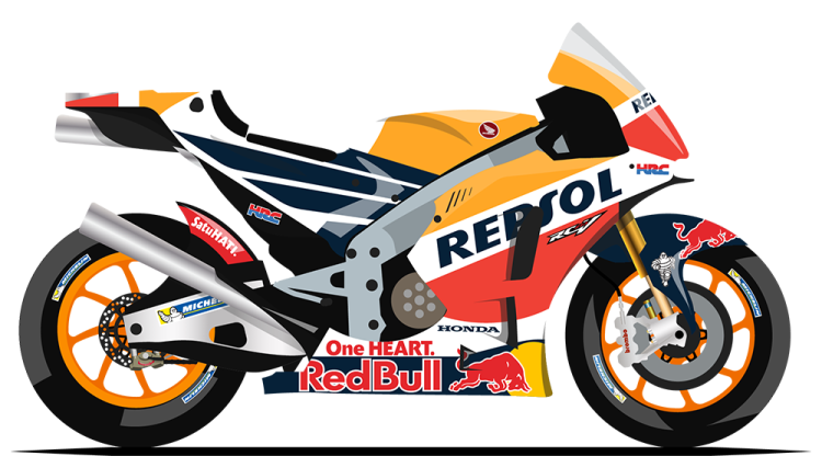 a motorcycle that is painted in different colors