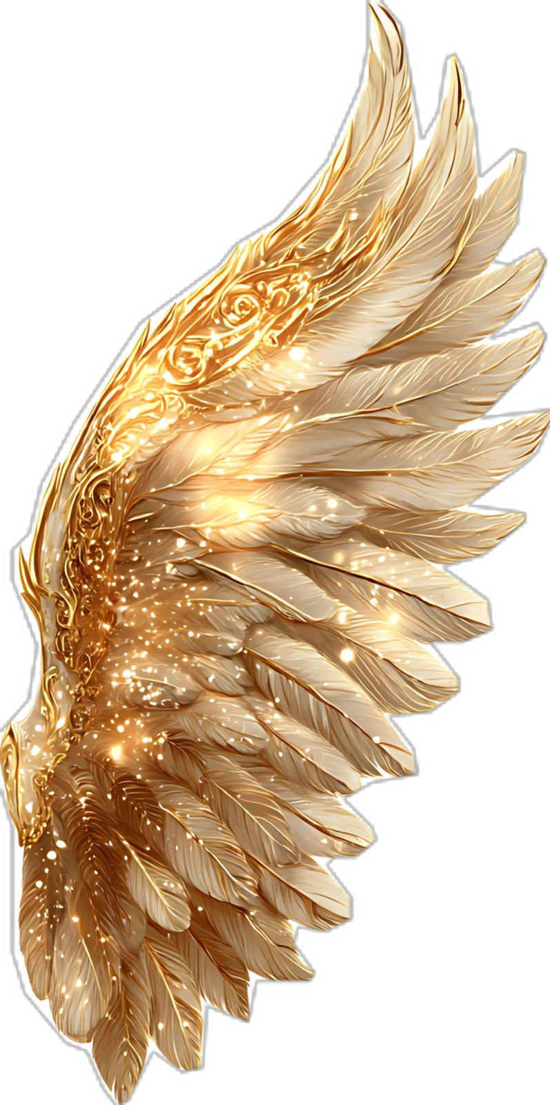 a golden angel wings with gold sparkles