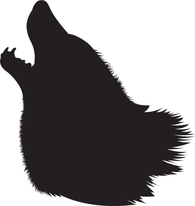 a black and white silhouette of a howling wolf