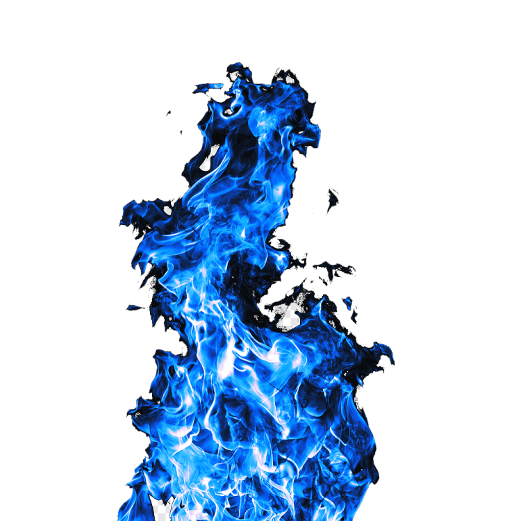 a blue fire on a white background
