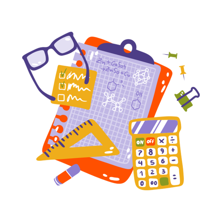 a pile of school supplies on a white background