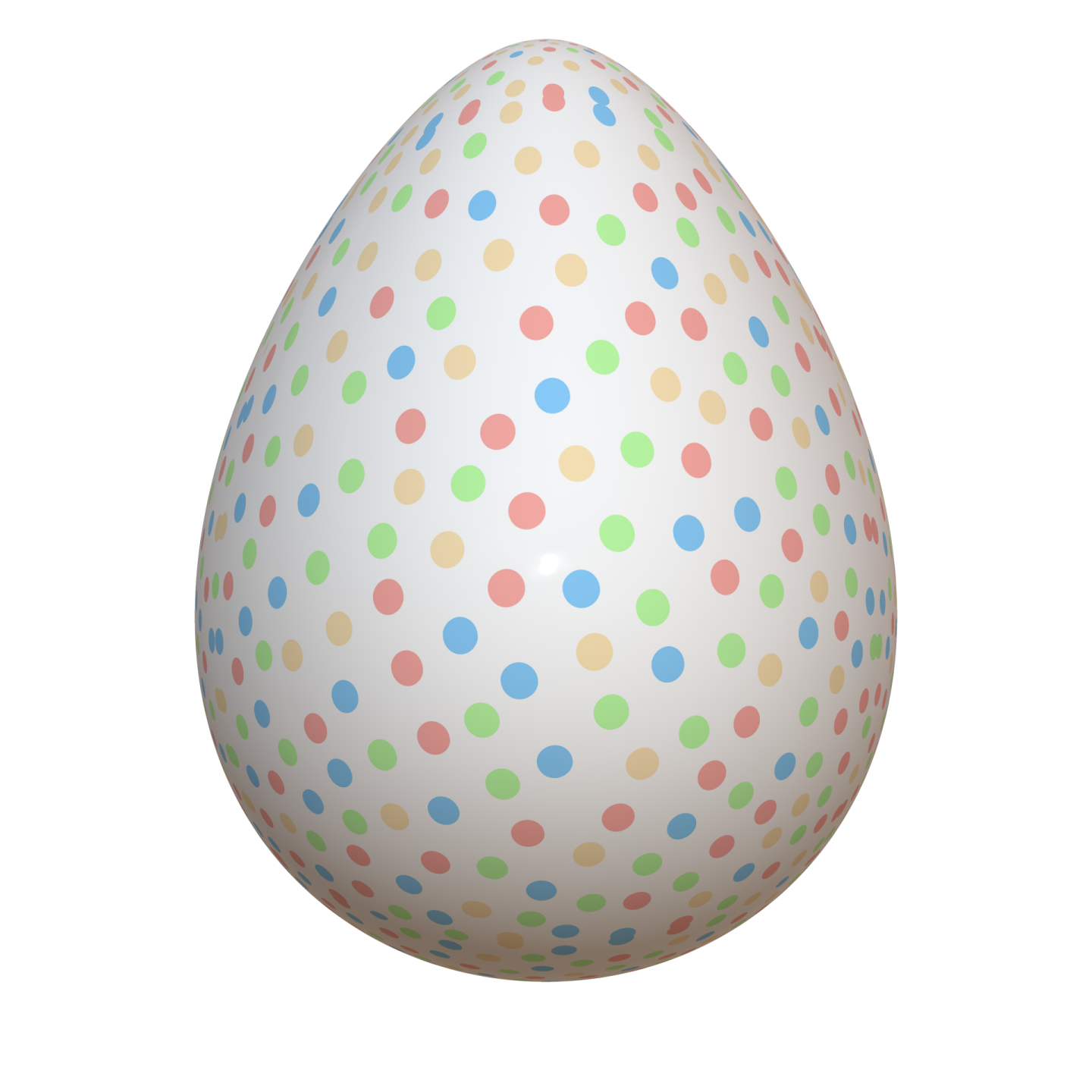 a white easter egg with colorful polka dots