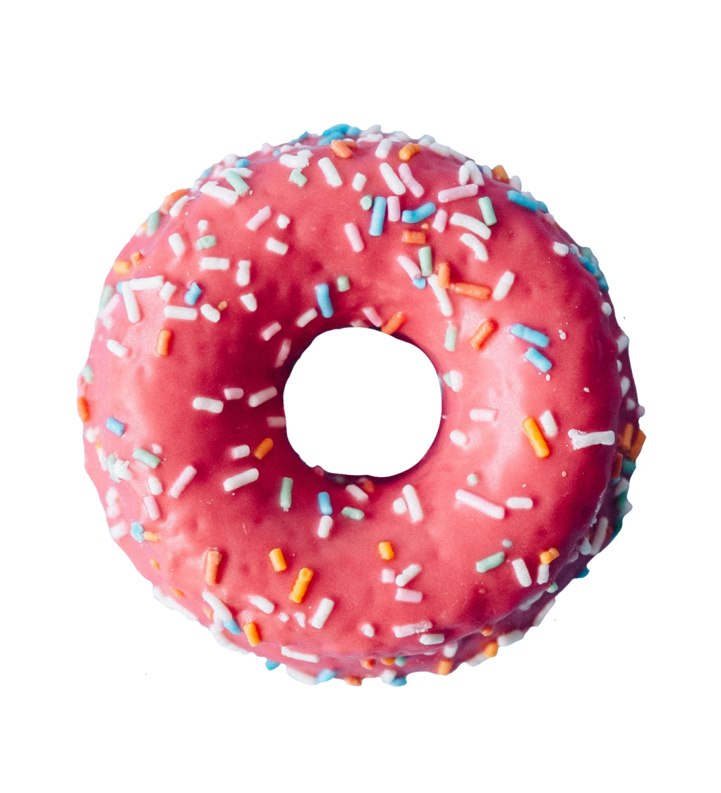 a pink donut with sprinngs on it