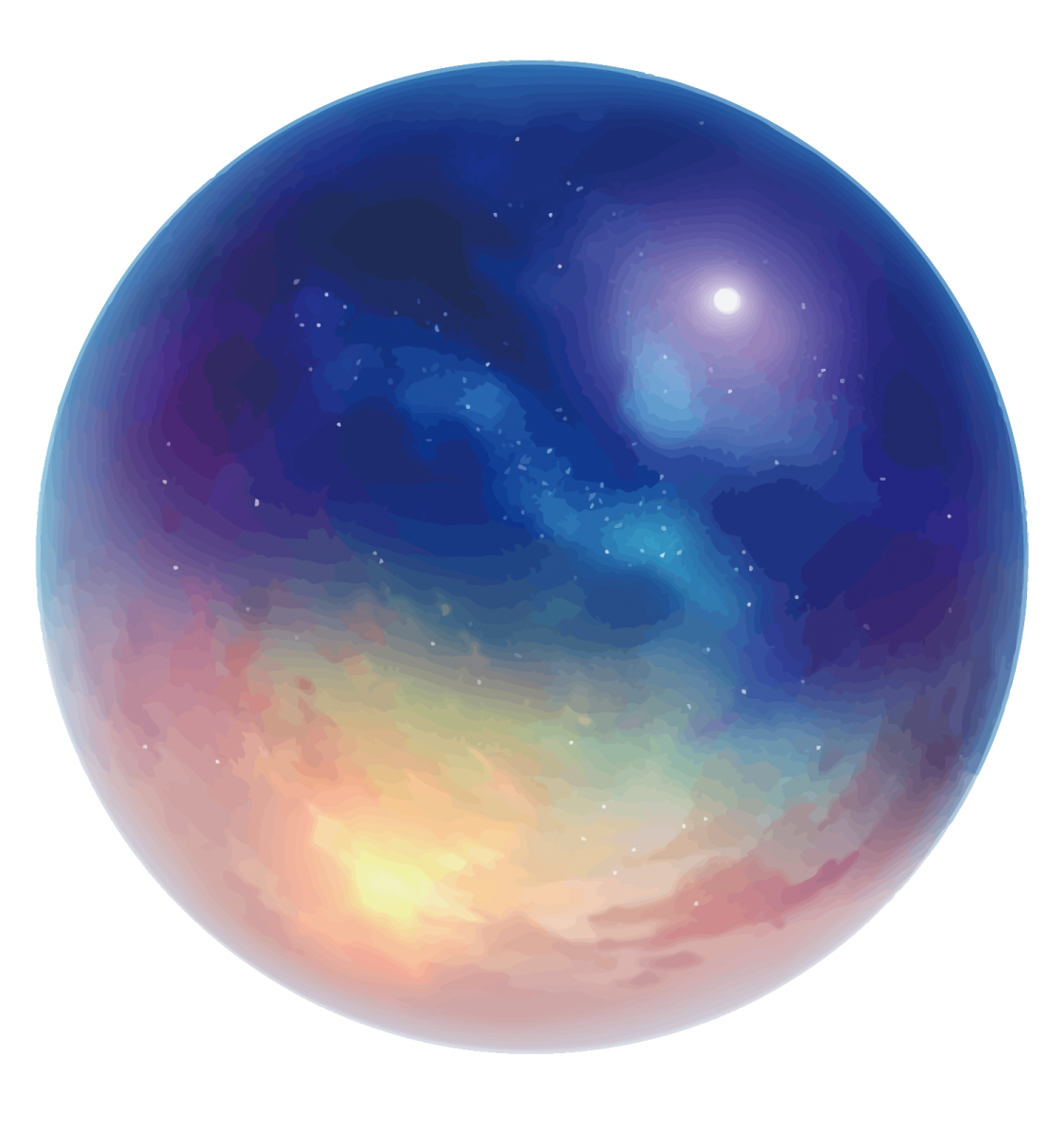 a blue and orange sphere with stars in the sky