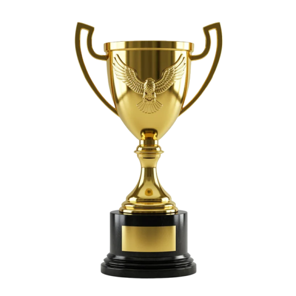 a gold trophy on a white background