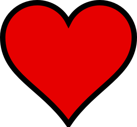 a red heart with black outline
