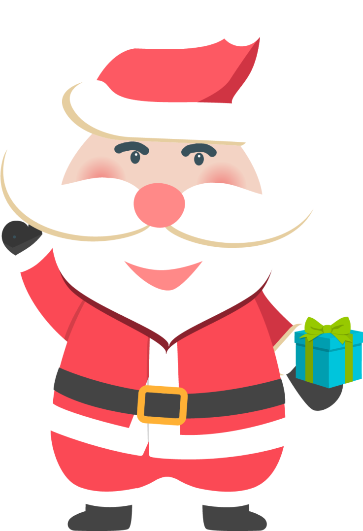 a santa claus holding a present box