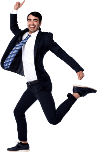 a man in a suit and tie is jumping