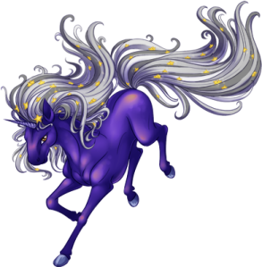 an image of a purple horse with long hair