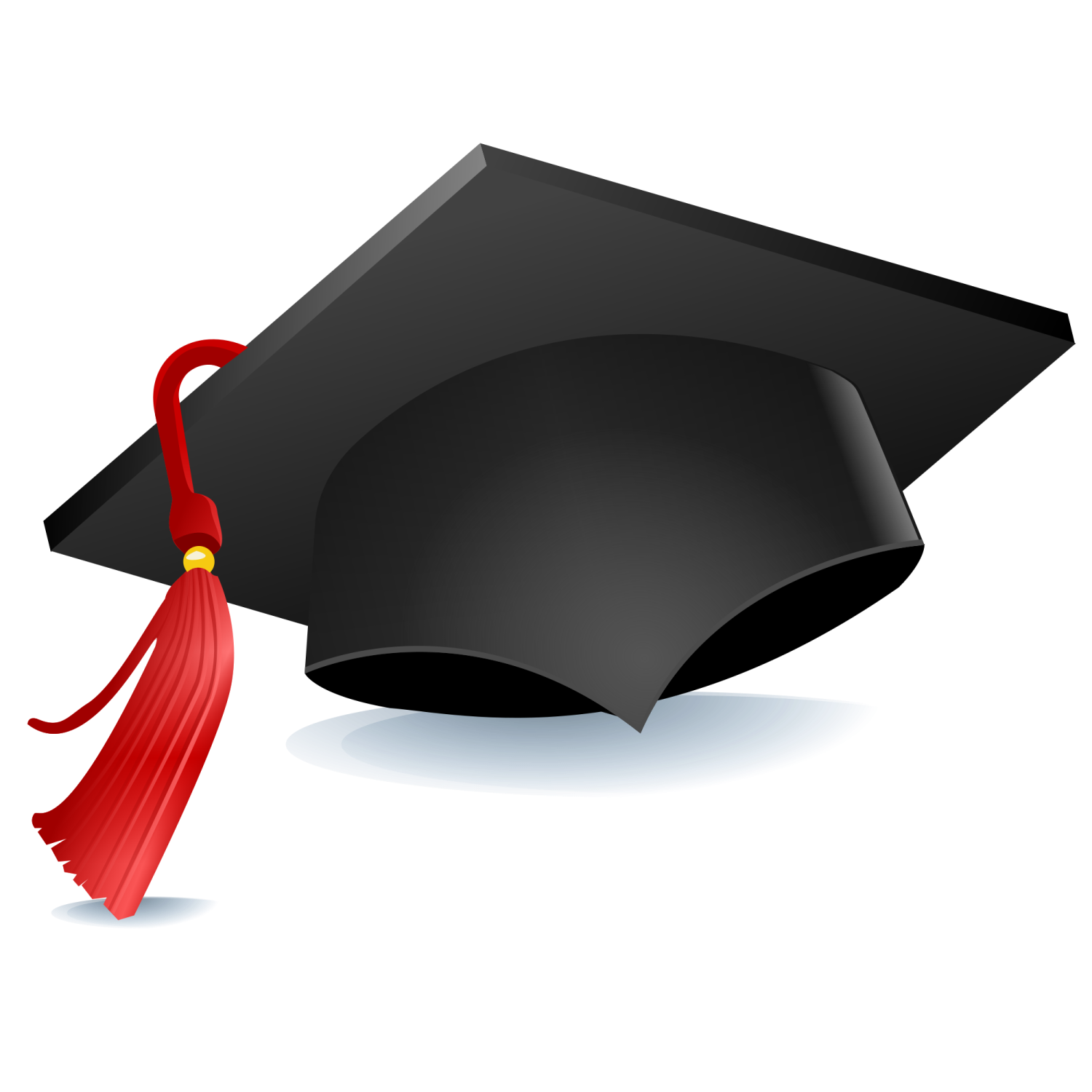 a black graduation cap with a red ta