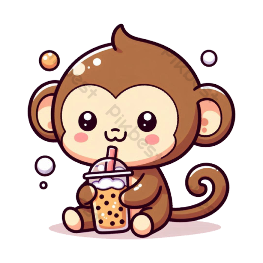 a cartoon monkey drinking milk from a glass
