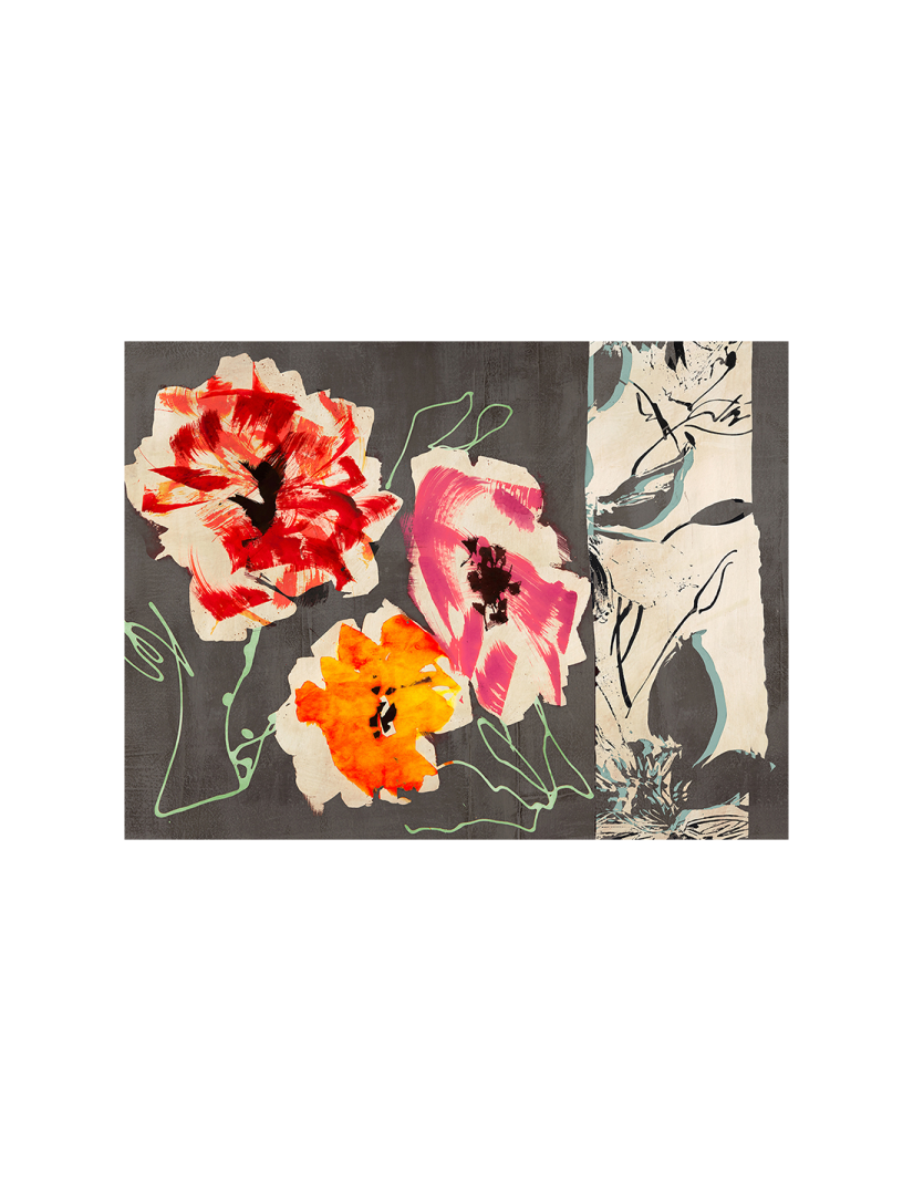 a painting of flowers on a gray background