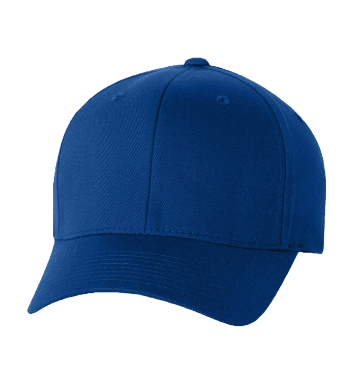 a blue baseball cap on a white background