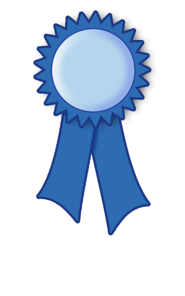 a blue ribbon with a white background
