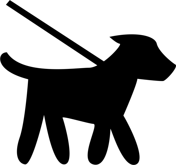 a black and white silhouette of a dog on a leash