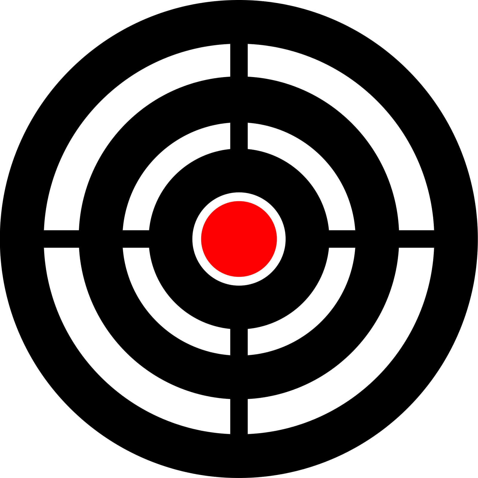 a black and white target with red dot