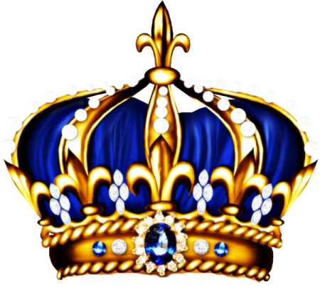 a gold crown with blue and white jewels