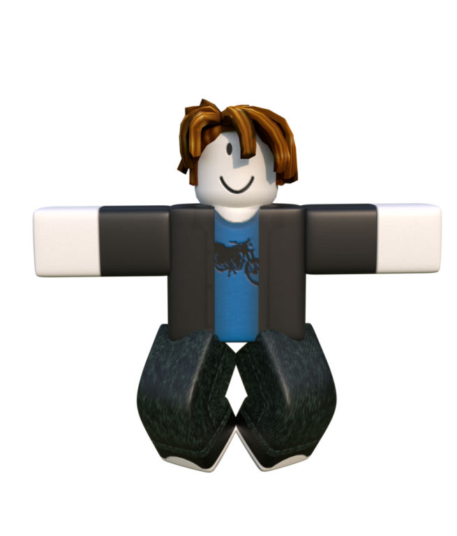 a lego figure with brown hair and blue shirt