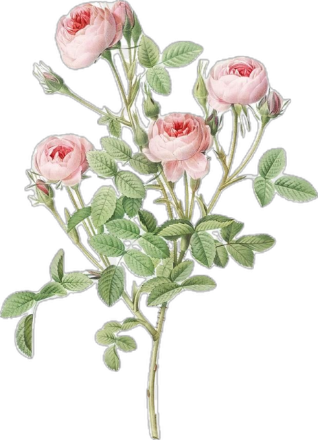 a drawing of pink roses with green leaves