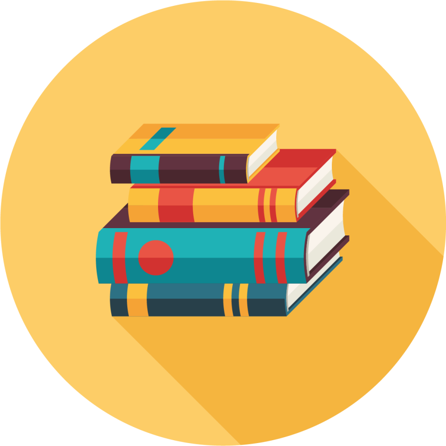 a stack of books on a yellow background
