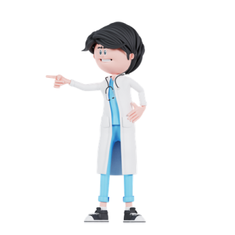 a cartoon character with a white coat and blue pants