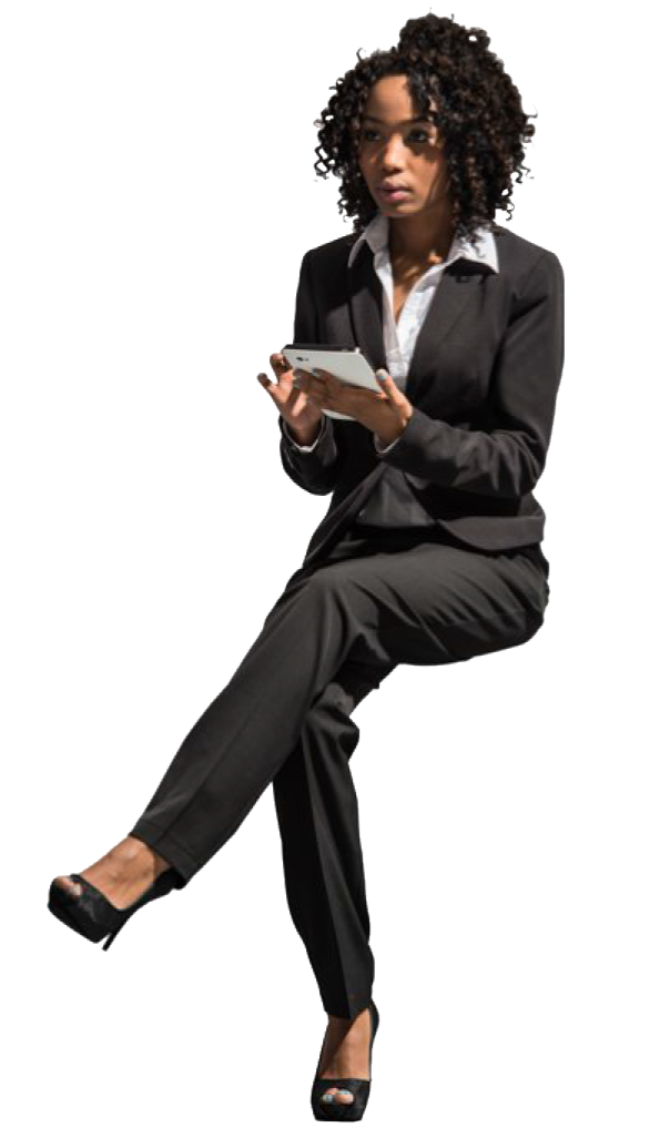 a woman in a business suit is sitting on the floor