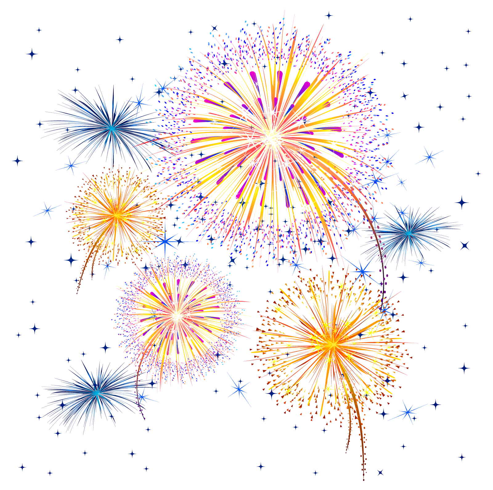 a colorful fireworks with stars in the background