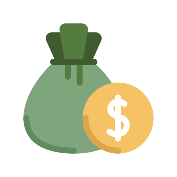 a money bag with a dollar coin