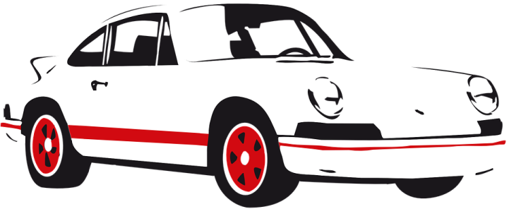 a white car with red rims