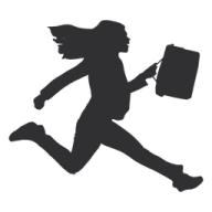 a silhouette of a woman running with a book in her hand