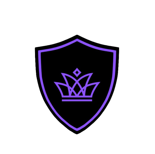 a purple shield with a crown on it