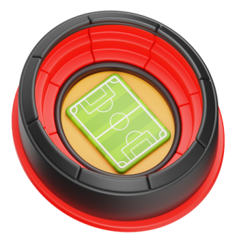 a red button with a soccer field on it