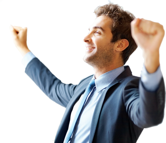 a man in a suit is raising his arms