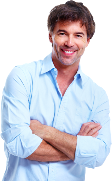 a smiling man with his arms crossed