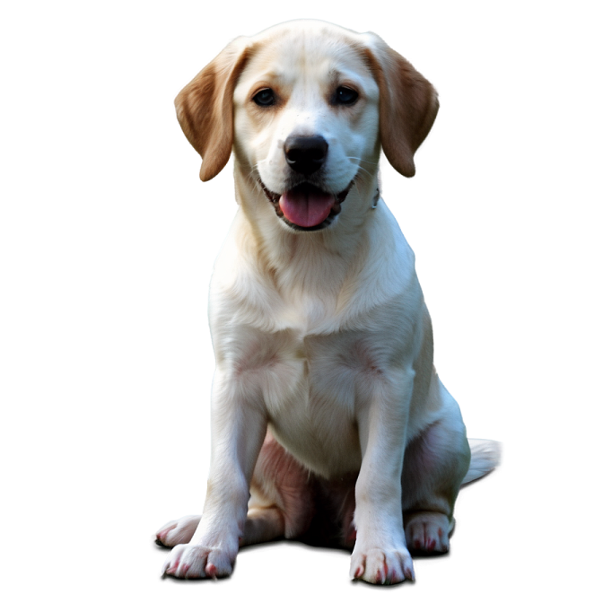 a white and brown dog sitting on the ground