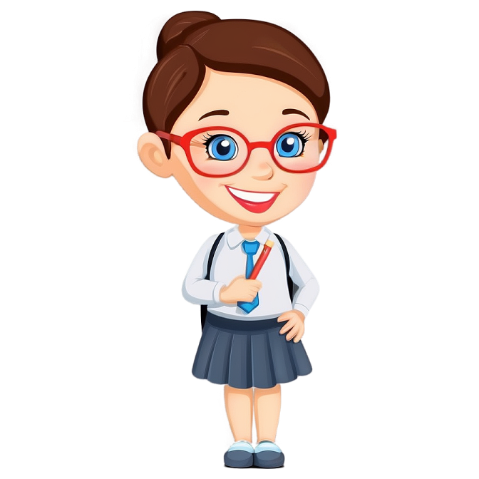 a cartoon girl wearing glasses and a tie