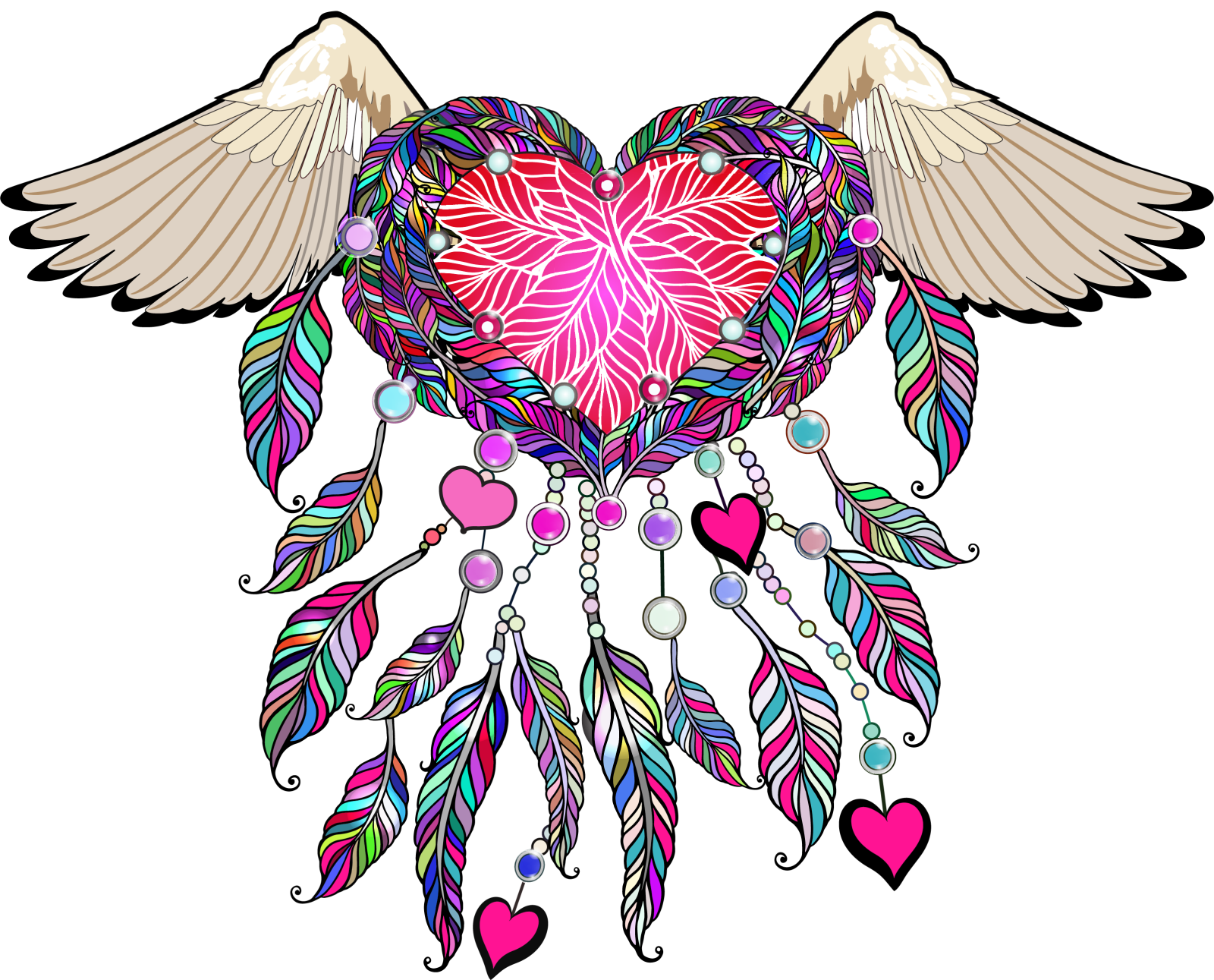 a heart with wings and hearts on it
