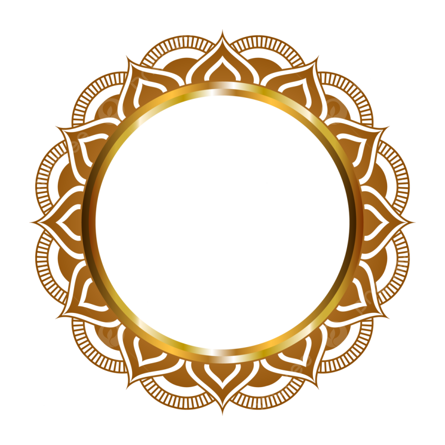 a circular gold frame with a pattern on it