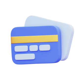 a blue and yellow credit card on a white background