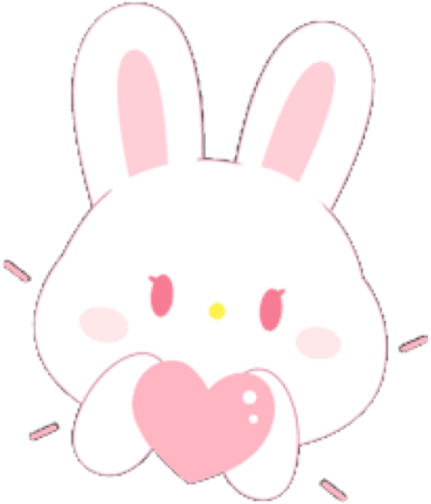 a pink bunny with a heart in its mouth