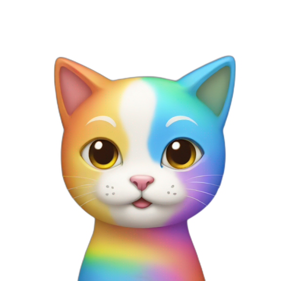 a rainbow colored cat with big eyes