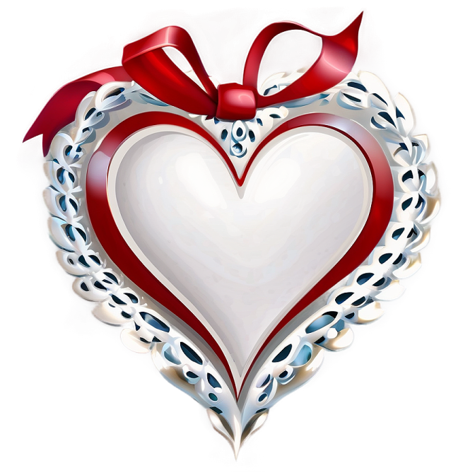 a white heart with red ribbon and bow