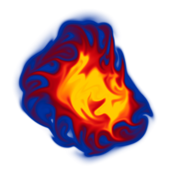 a blue and red ball of fire