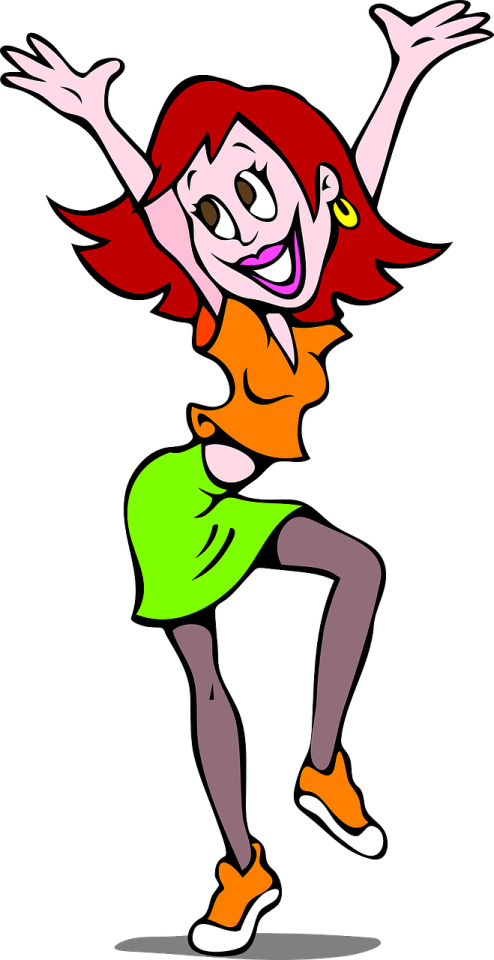 a cartoon girl dancing with her arms outstretched